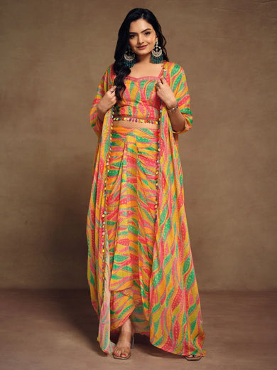 Magnetic Multi-Color Printed Chinon Designer Pleated Skirt Co-Ords